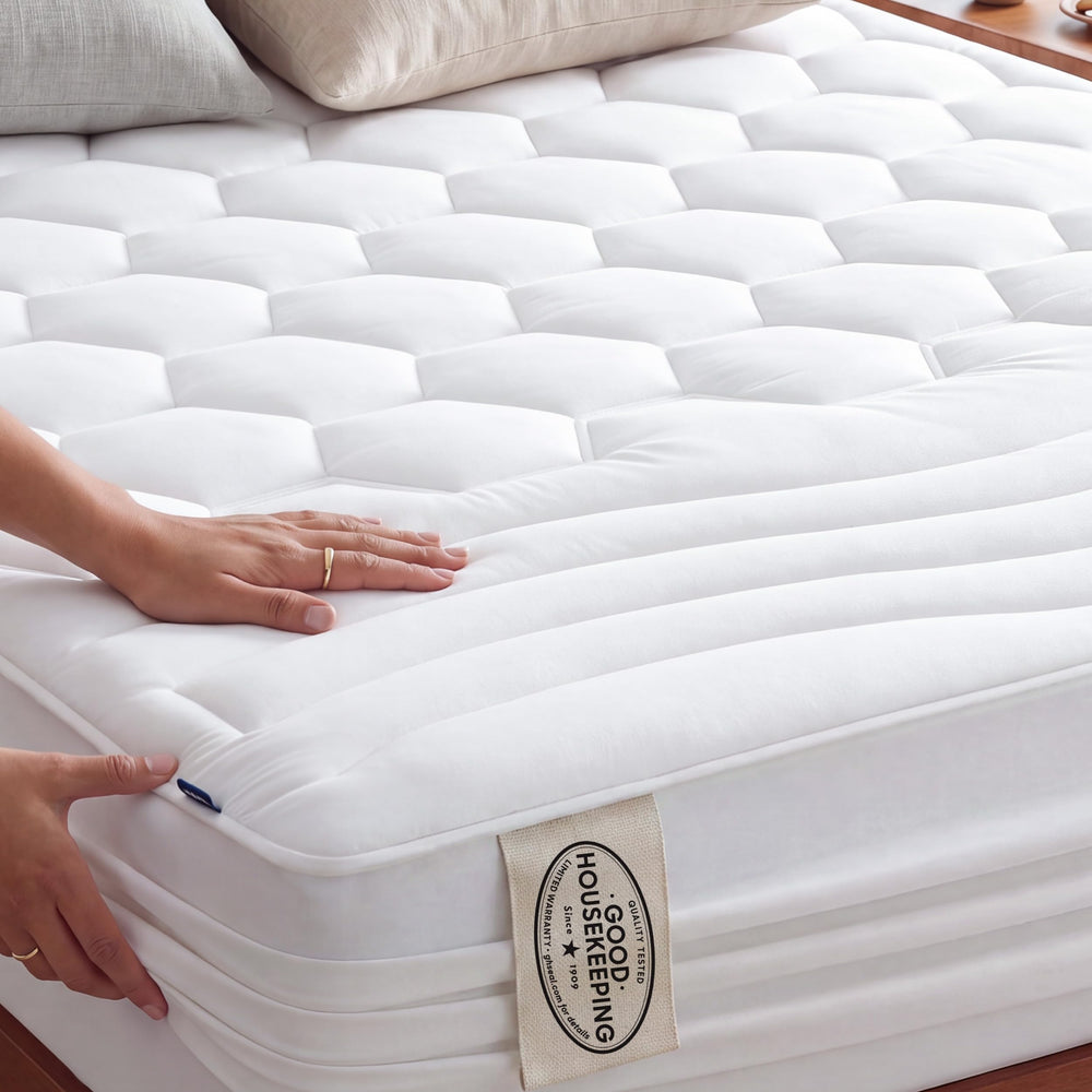 Bedsure king mattress pad front view showing full quilted cover and fit