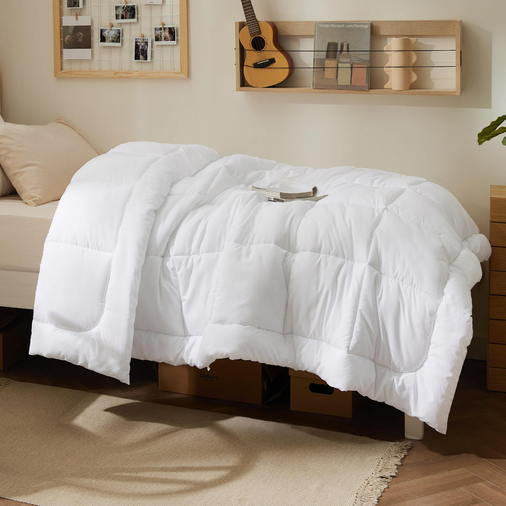 Bedsure comforter being removed from box showing easy unpacking and quick loft