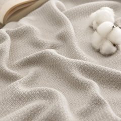 Bedsure queen blanket front view showing linen beige color and elegant drape