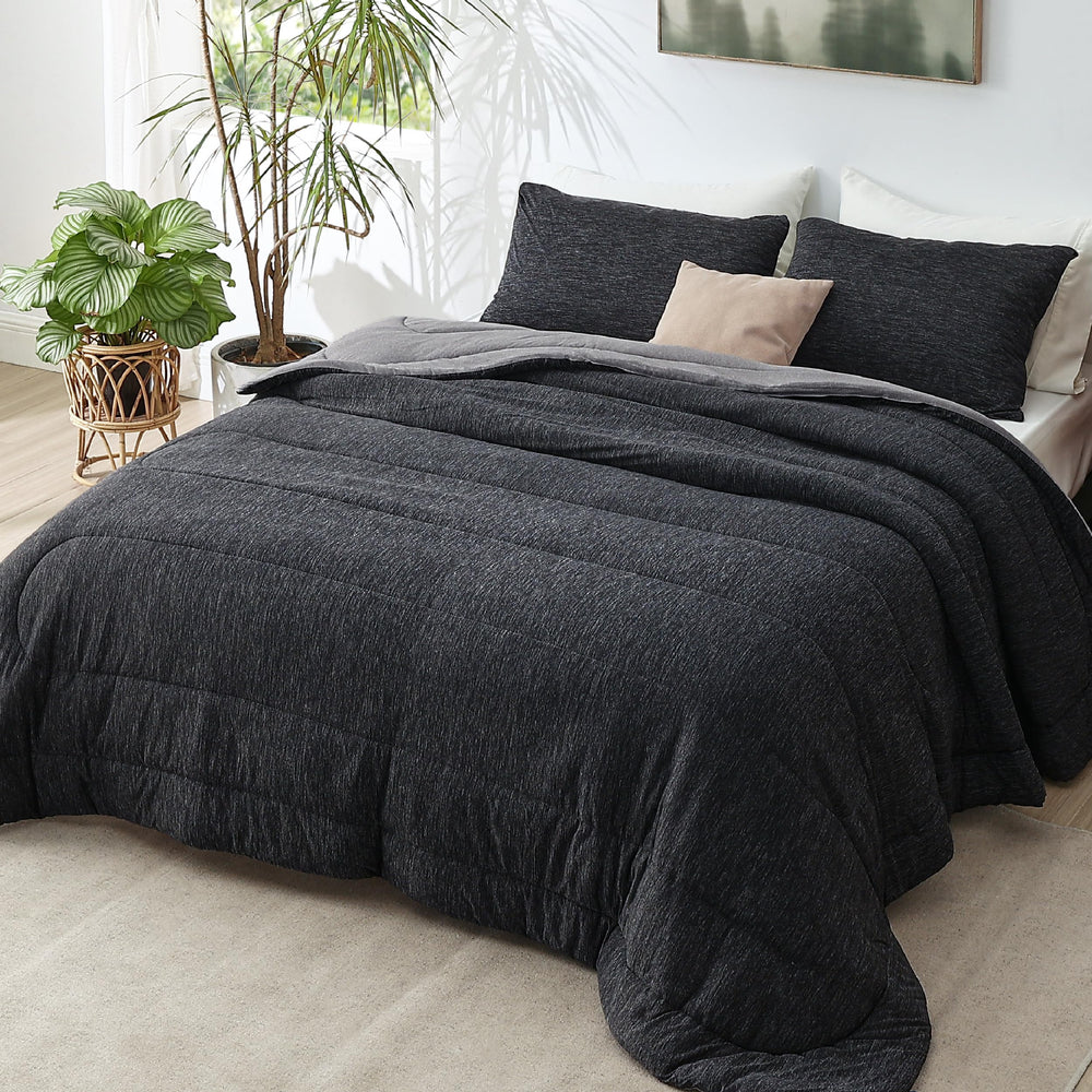 Bedsure front view of queen comforter showing neat black finish and modern appeal