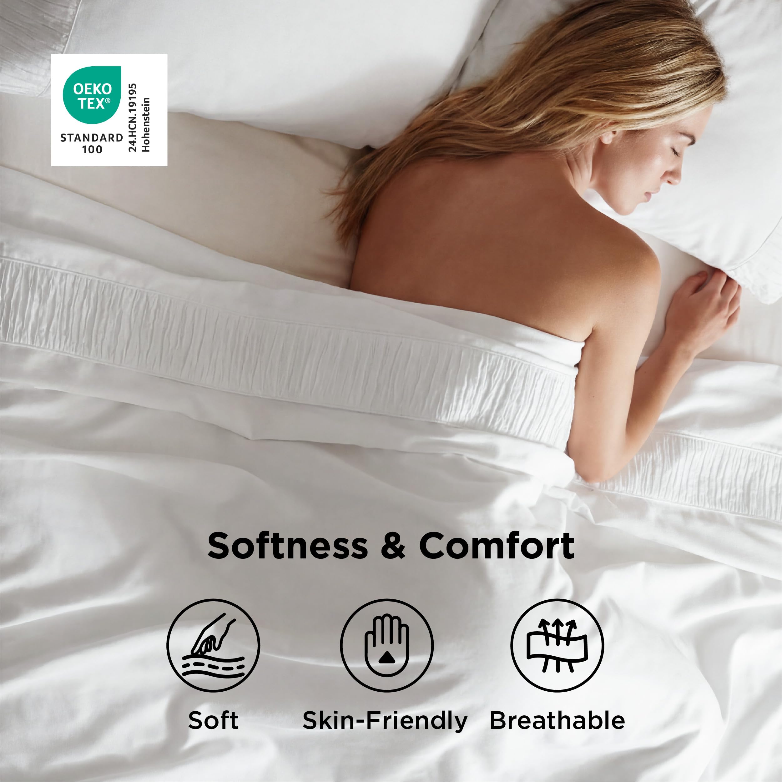 Bedsure fitted sheet deep pocket detail demonstrating secure fit on thick mattresses