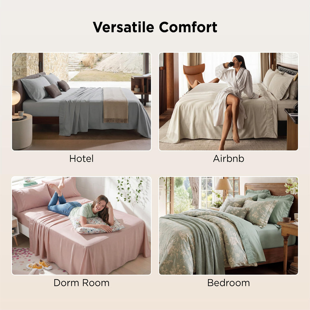 Bedsure flat sheet fully spread on bed showing full coverage and polished appearance