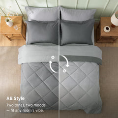 Bedsure reversible comforter flipped to light grey showing versatile styling benefit