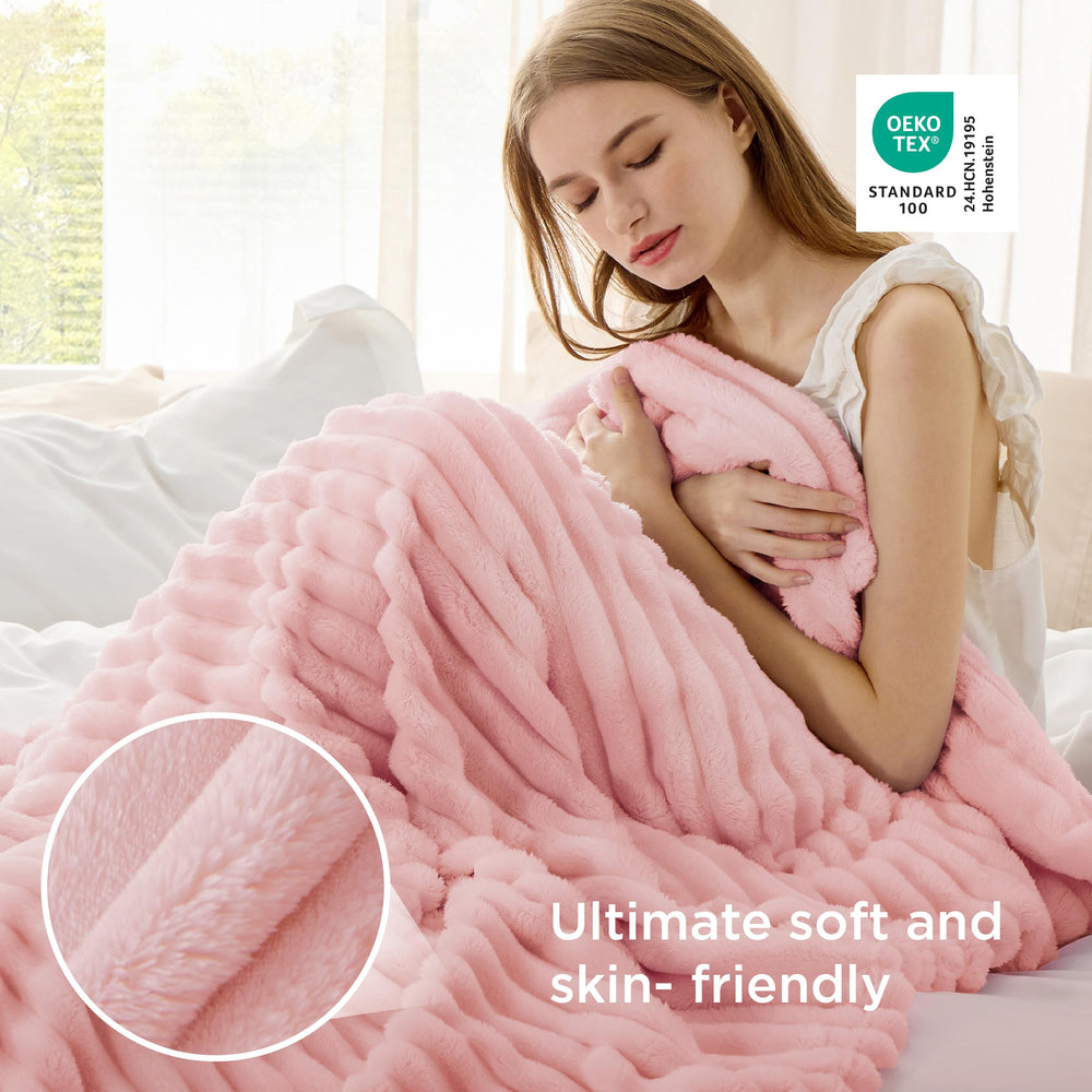 Bedsure throw beside ruler showing 50x60 size for scale and fit