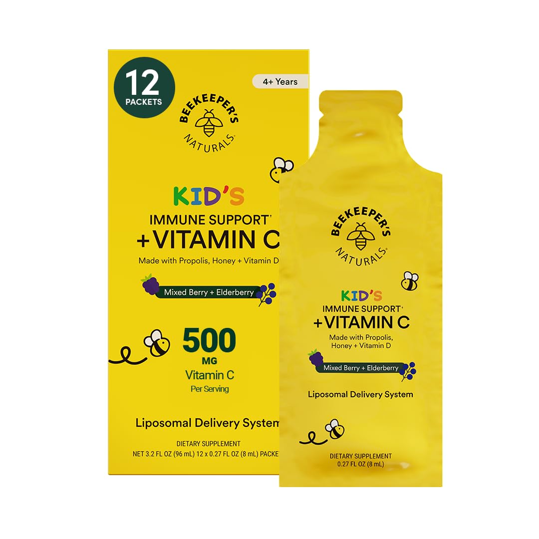 Beekeeper's Naturals front packaging showing kid's immune sachets and benefits