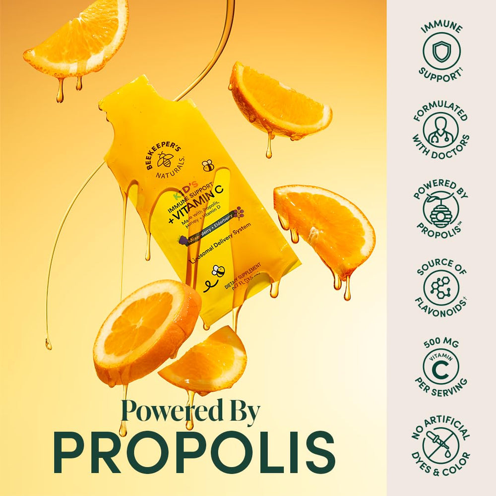 Beekeeper's Naturals close-up of a single liposomal sachet, easy dosing shown