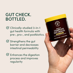 Beekeeper's Naturals label detail highlighting prebiotic probiotic postbiotic blend