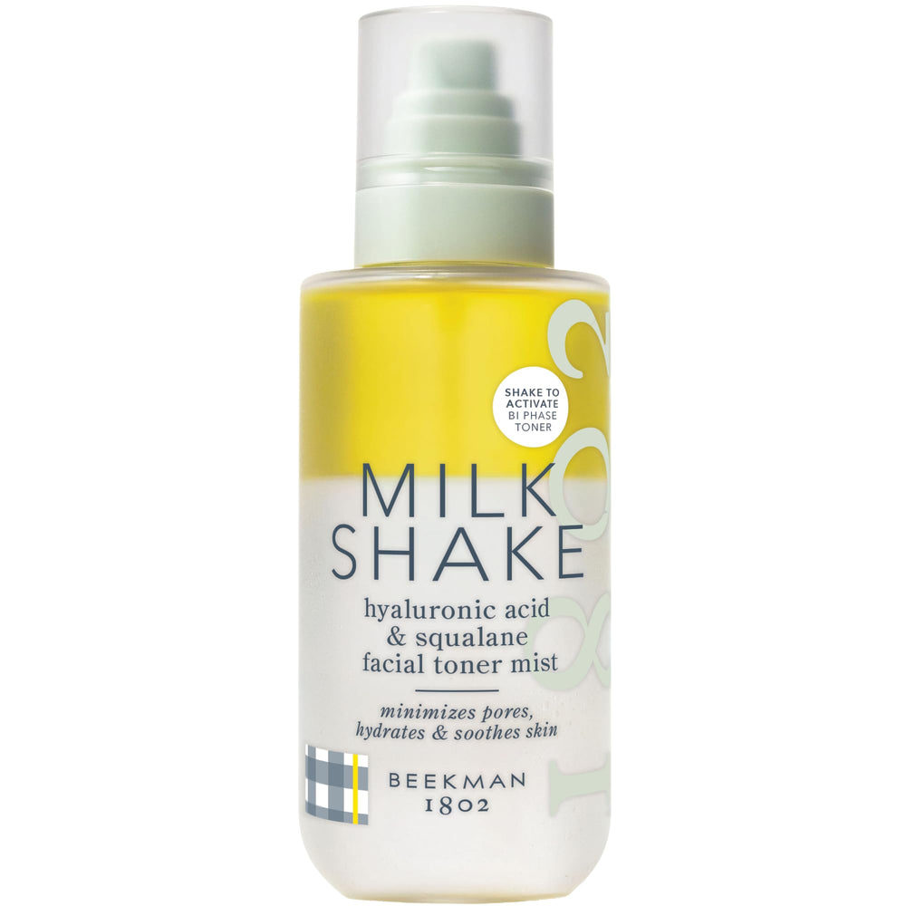 Beekman 1802 front bottle milk shake face mist clear branding and size