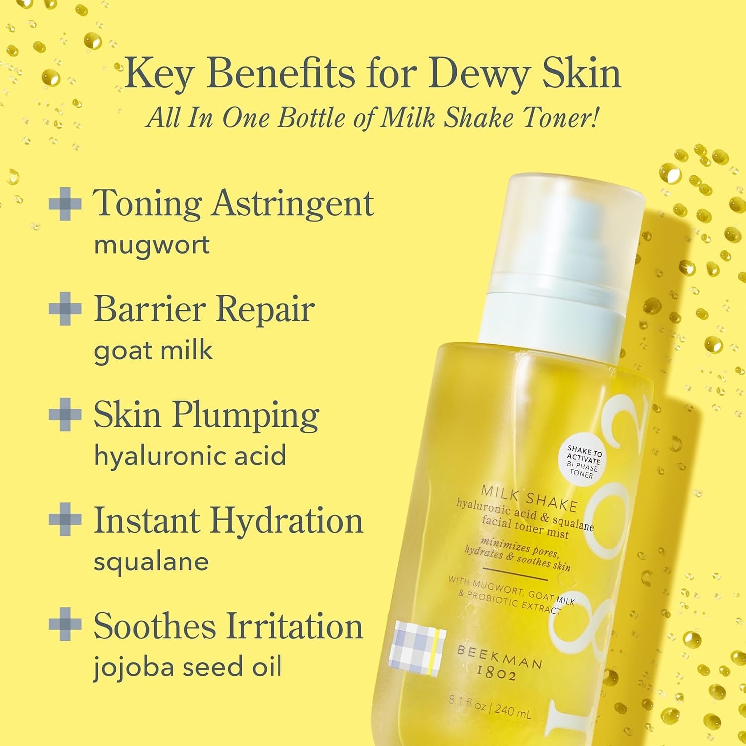 Beekman 1802 model using mist lifestyle shot shows instant refresh benefit