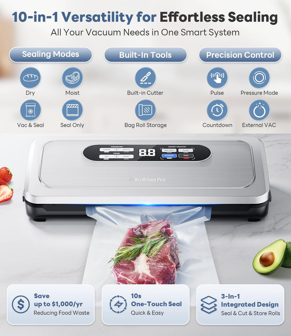 Beelicious Pro built-in cutter and roll storage open with custom bag being trimmed for tidy operation