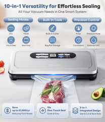 Beelicious Pro built-in cutter and roll storage open with custom bag being trimmed for tidy operation