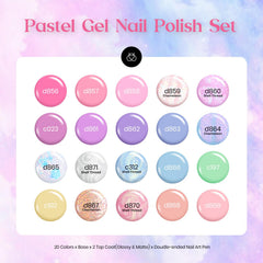 Beetles Gel Polish color swatch fan displaying 20 pastel macaron shades