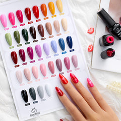 Beetles open kit displaying 36 mini gel polish shades for seasonal color options