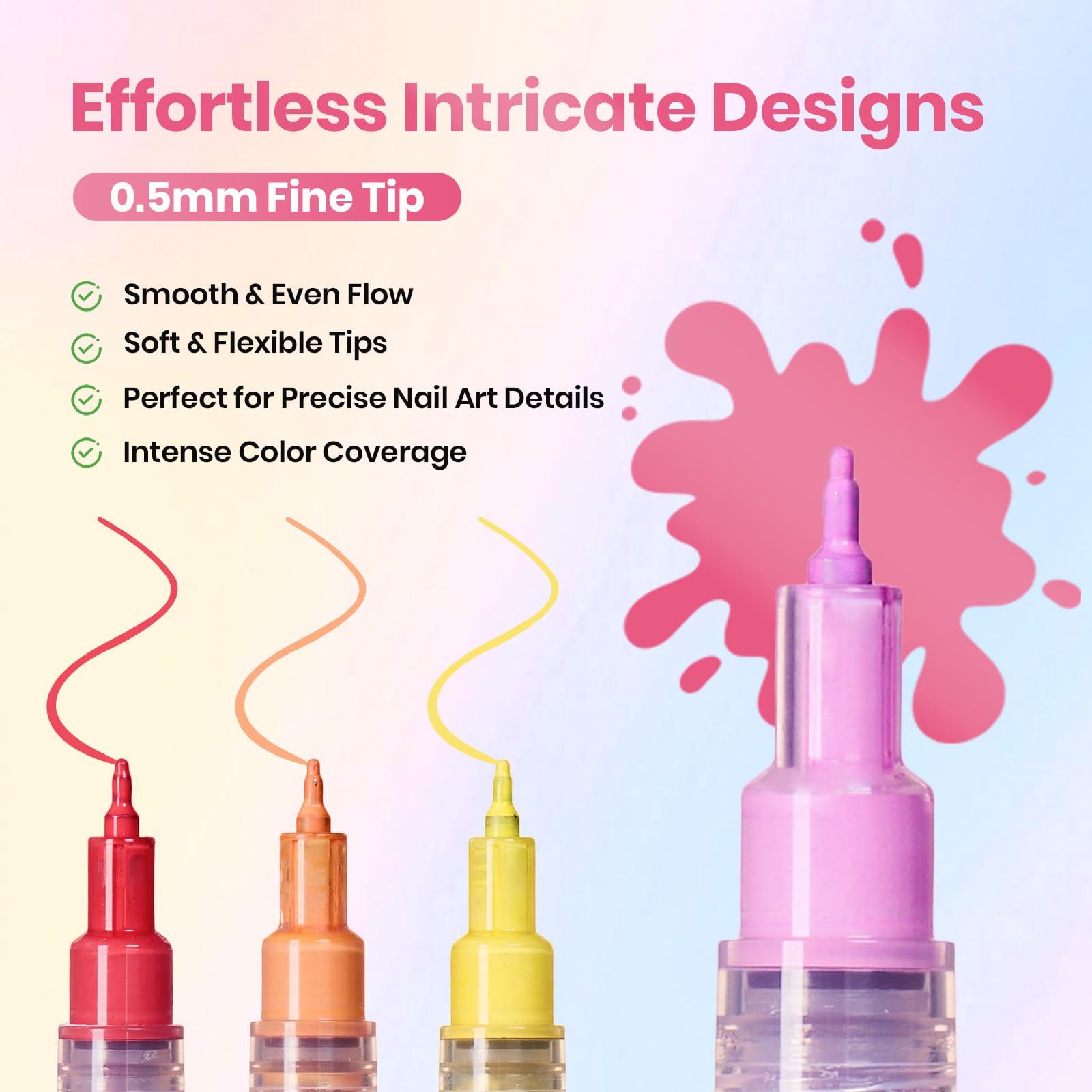 beetles Gel Polish 0.5mm pen tip close-up showing fine precision for crisp nail lines