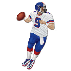 Beistle quarterback front view showing life-size print and energetic pose for photo fun