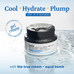 belif close-up of Aqua Bomb gel texture highlighting fast-absorbing hydration