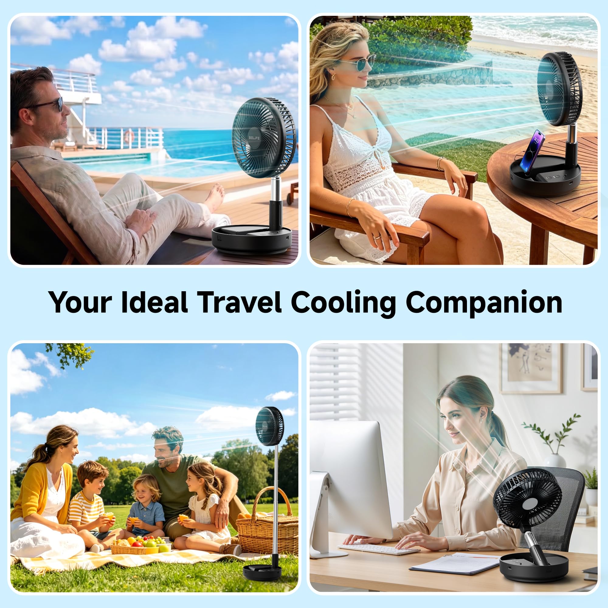 Belife X8 remote control beside fan for convenient distance adjustments