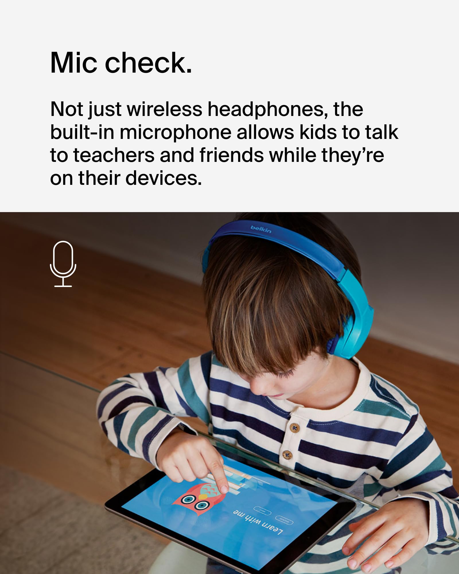 Belkin SoundForm Mini showing aux port and USB‑C for wired use and fast charging