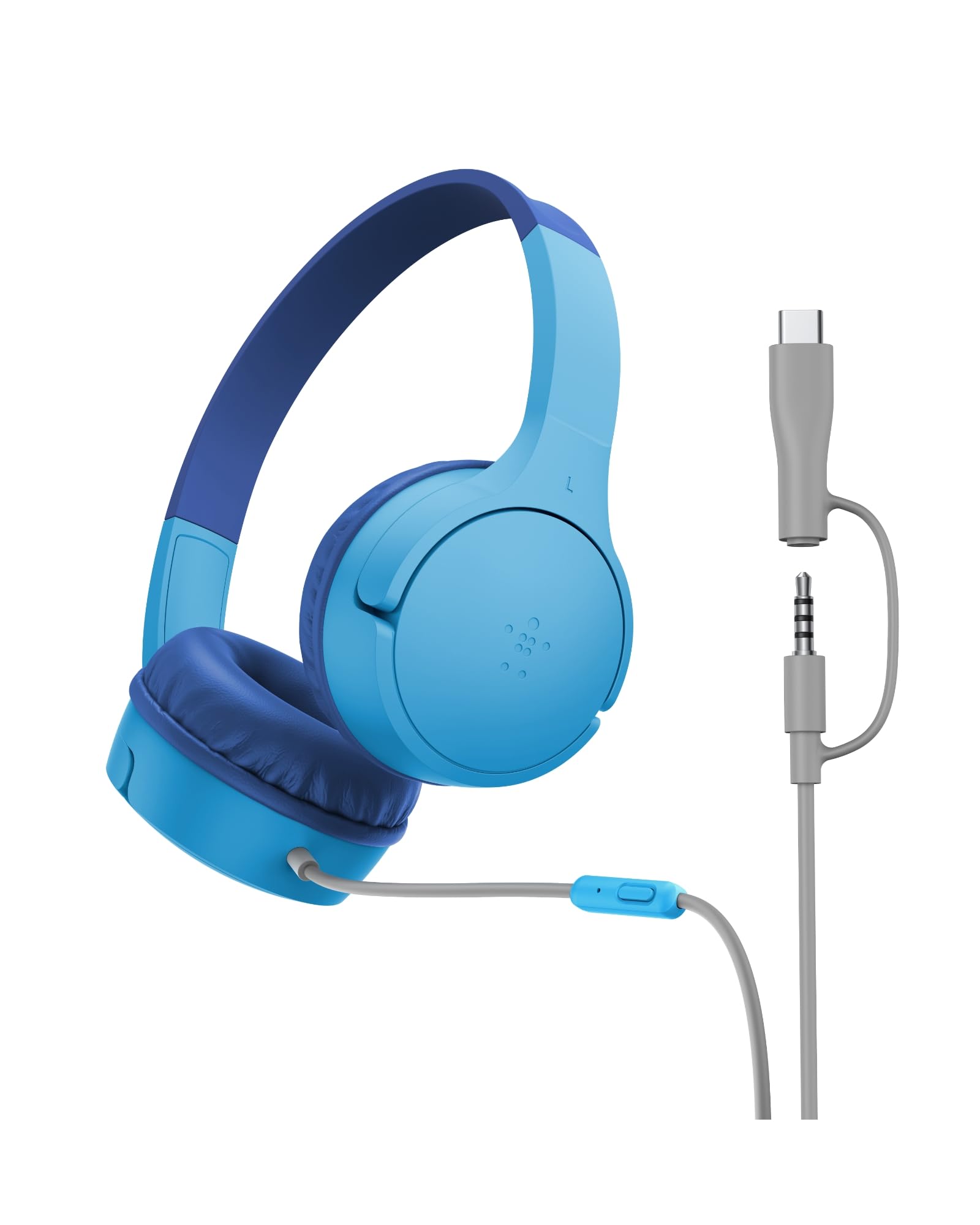 Belkin SoundForm Mini front view showing compact kid-sized cups and headband, comfortable fit