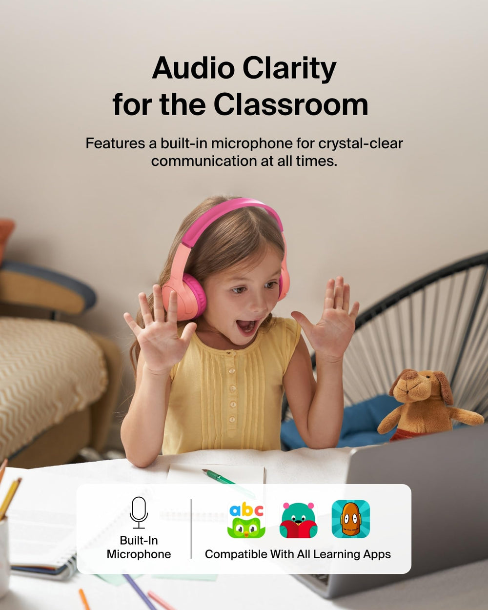Belkin SoundForm Mini with aux cable connected demonstrating wired option and clear audio