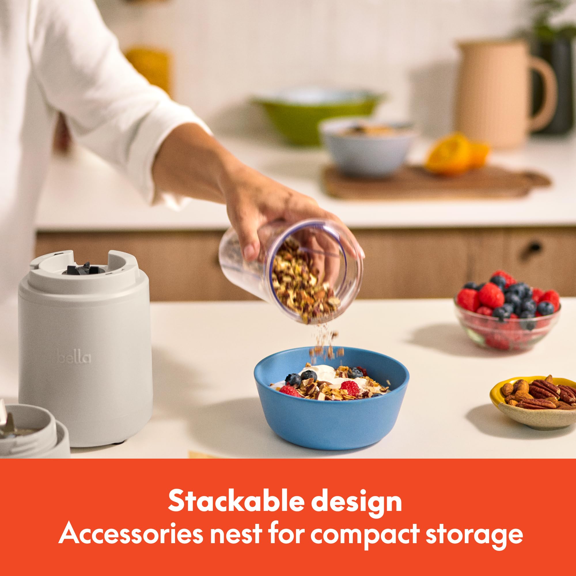 BELLA base cord wrap detail showing tidy storage and countertop organization