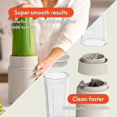 BELLA Rocket Blender blending a fruit smoothie showing quick single-serve use