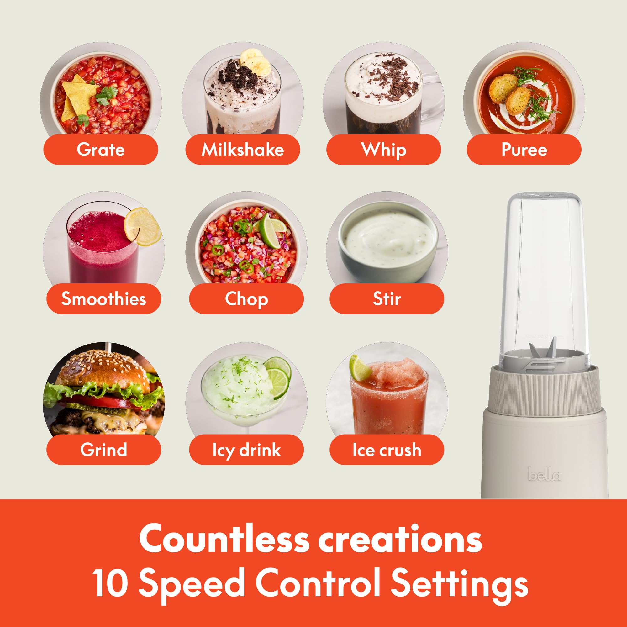 BELLA cups beside a hand displaying size and portability benefit for on-the-go