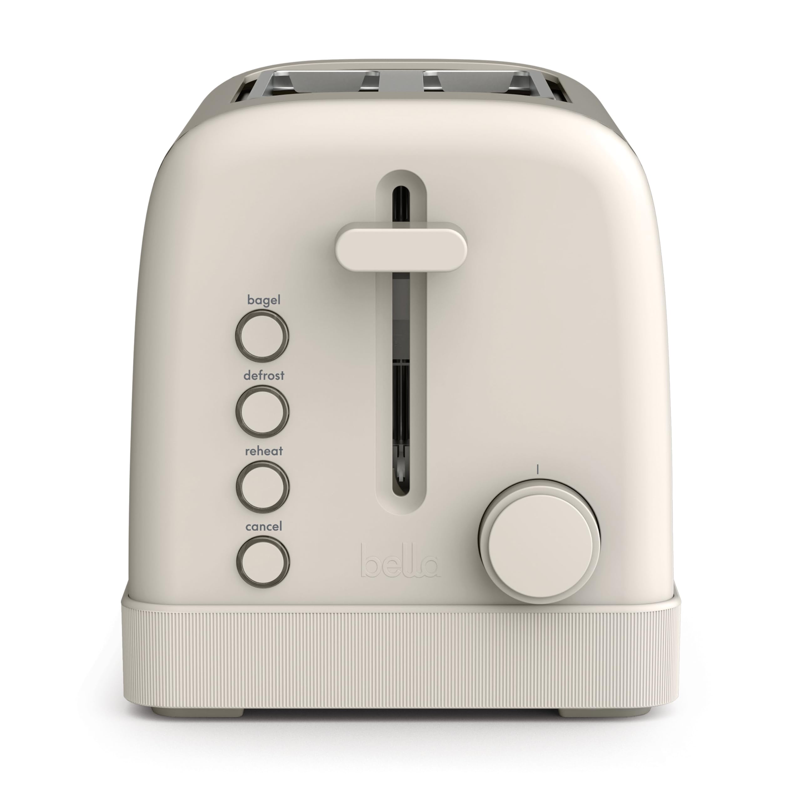 BELLA toaster front view showing Oatmilk finish and sleek design benefits