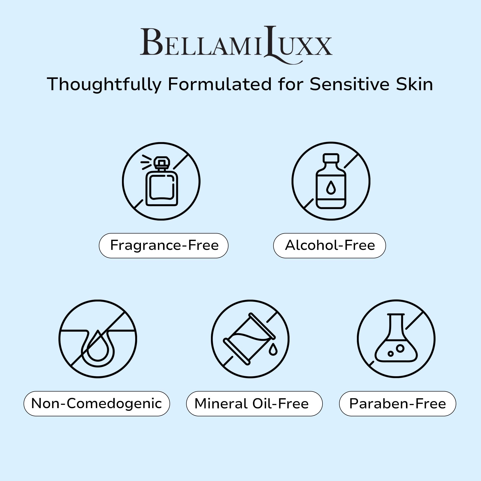 BellamiLuxx label close-up listing salicylic acid and botanicals