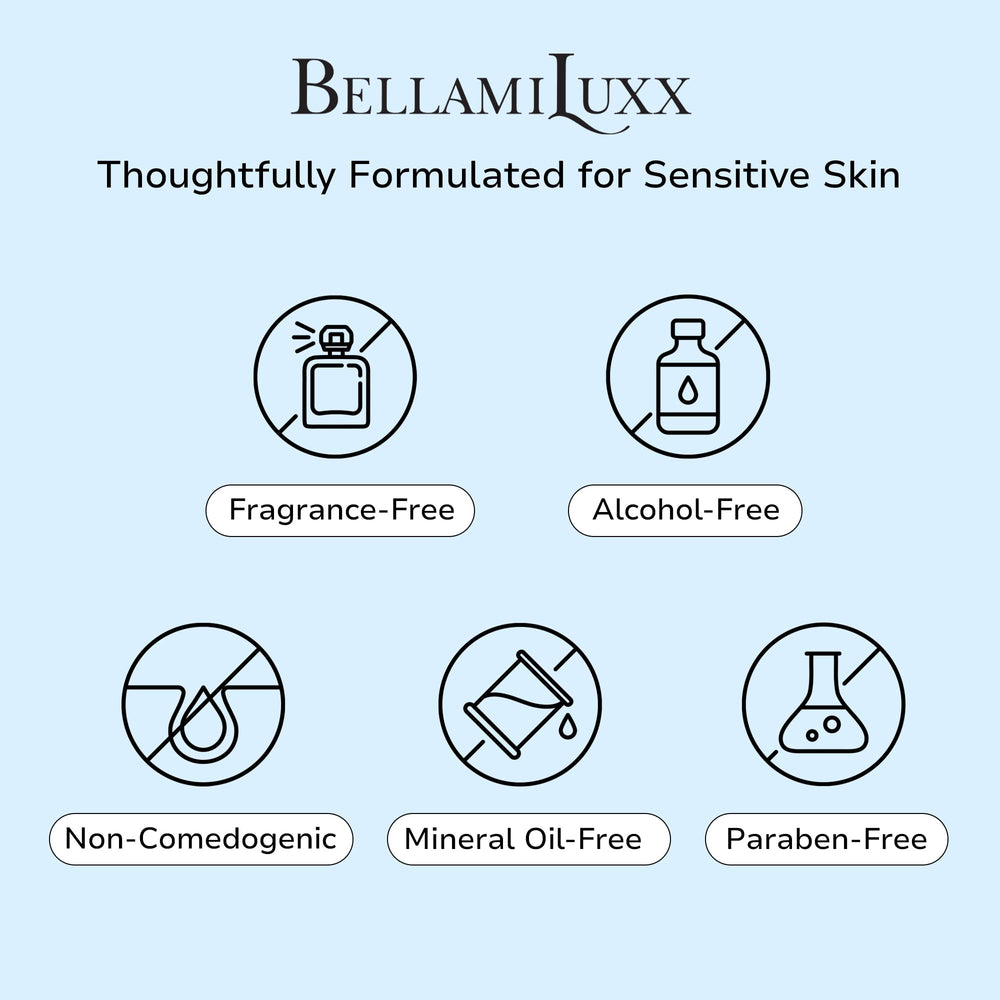 BellamiLuxx label close-up listing salicylic acid and botanicals