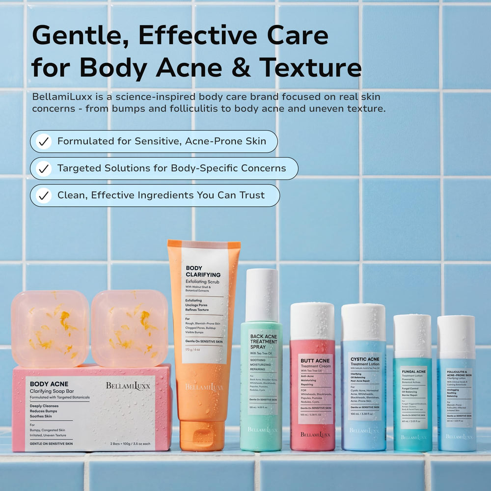 BellamiLuxx on a bathroom shelf in a daily skincare setup