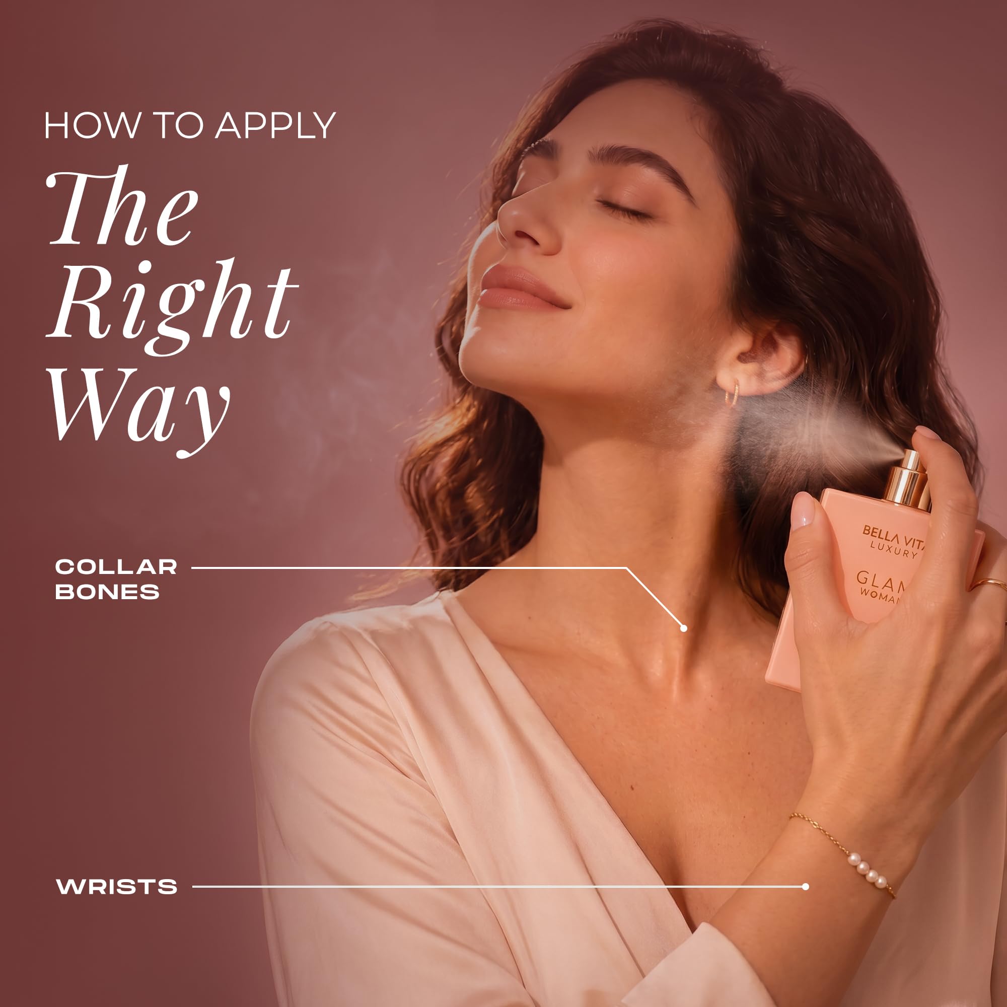 Bellavita Luxury bottle held in hand showing 100 ml scale and travel practicality