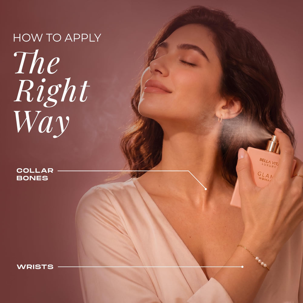 Bellavita Luxury bottle held in hand showing 100 ml scale and travel practicality