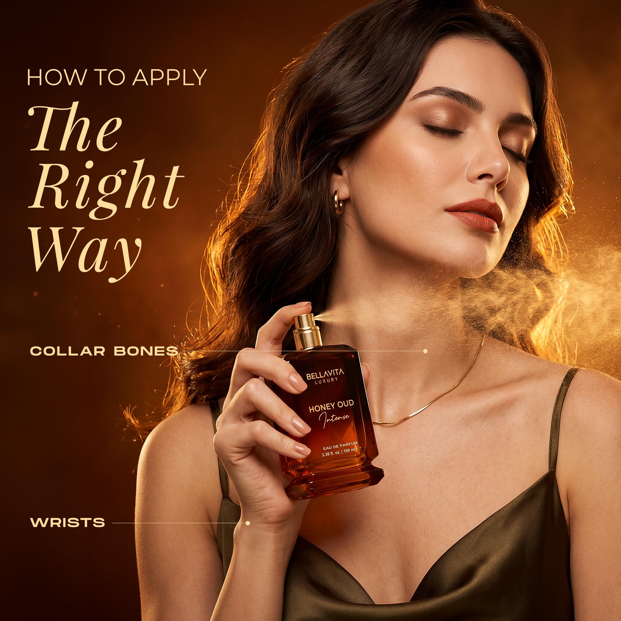 Bella Vita Luxury honey and oud ingredients staged to show warm gourmand-woody notes