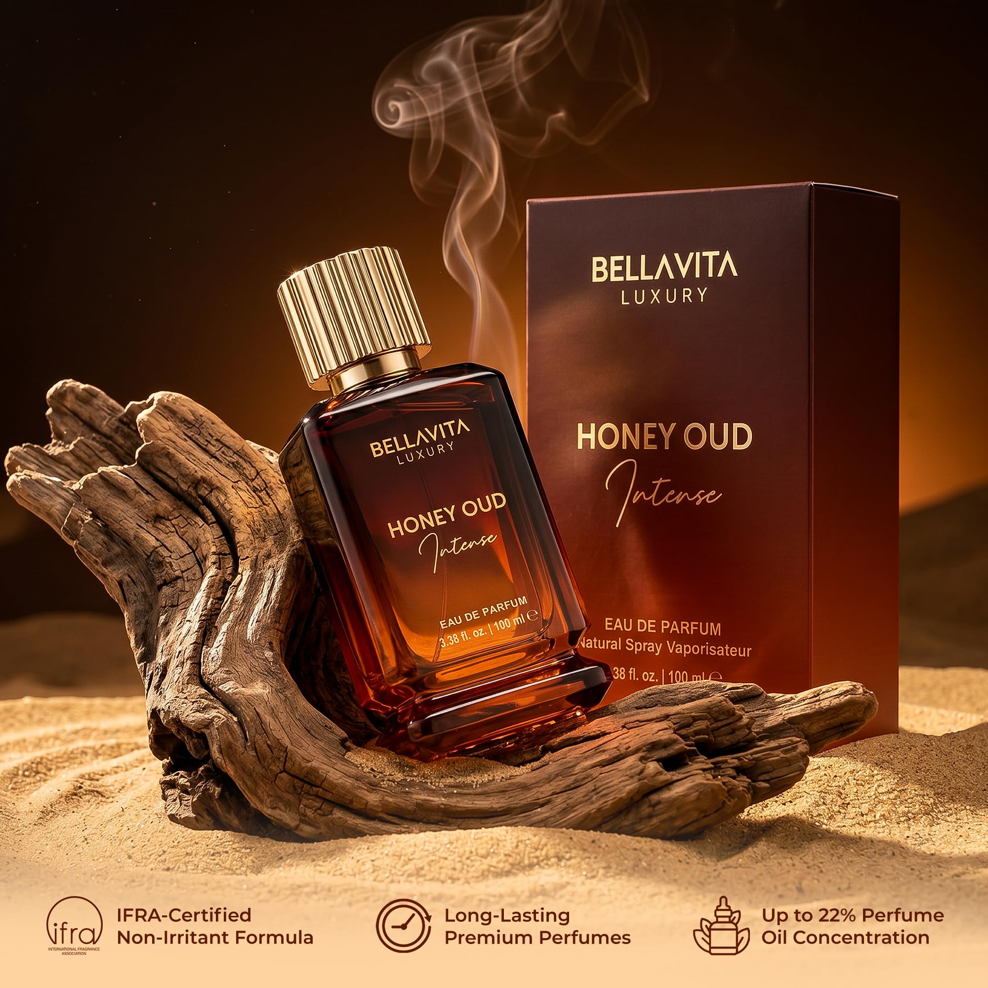 Bella Vita Luxury beside a ruler showing 100 ml scale for size and value clarity