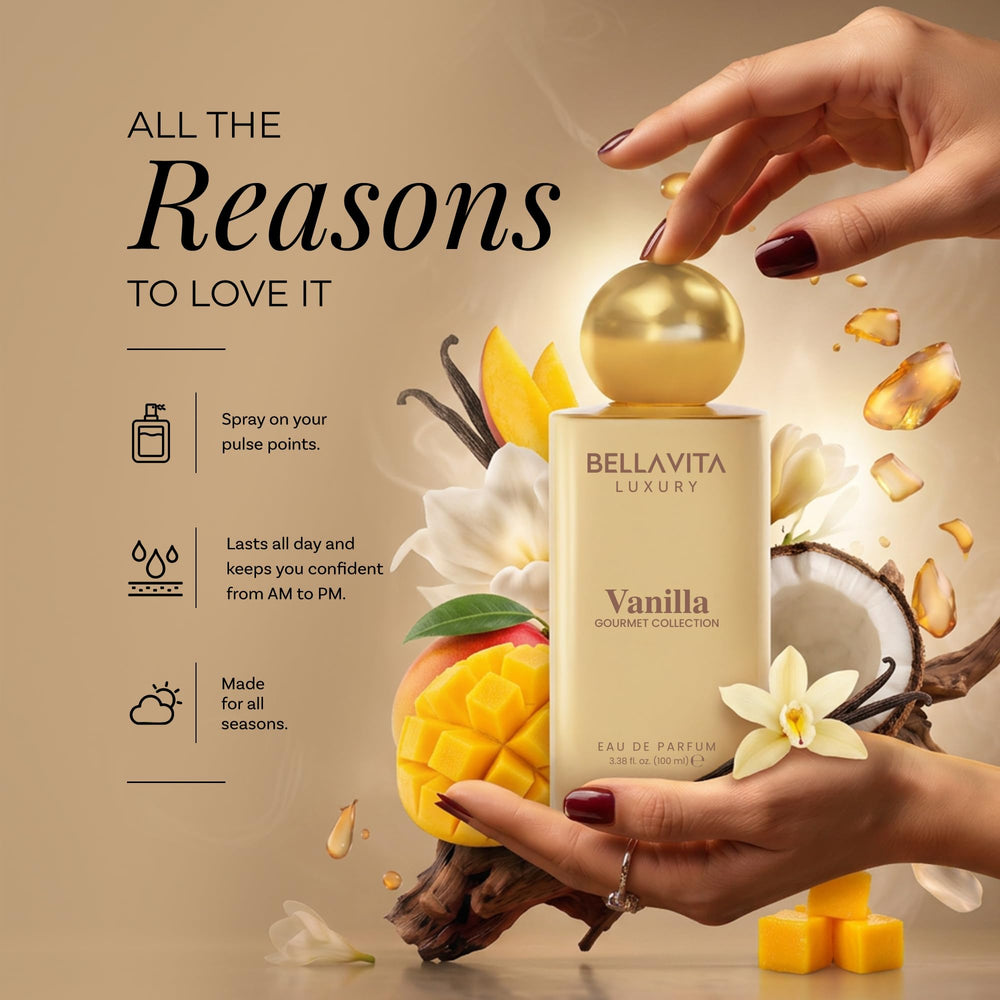 BELLAVITA liquid texture on glass showing smooth creamy vanilla veil