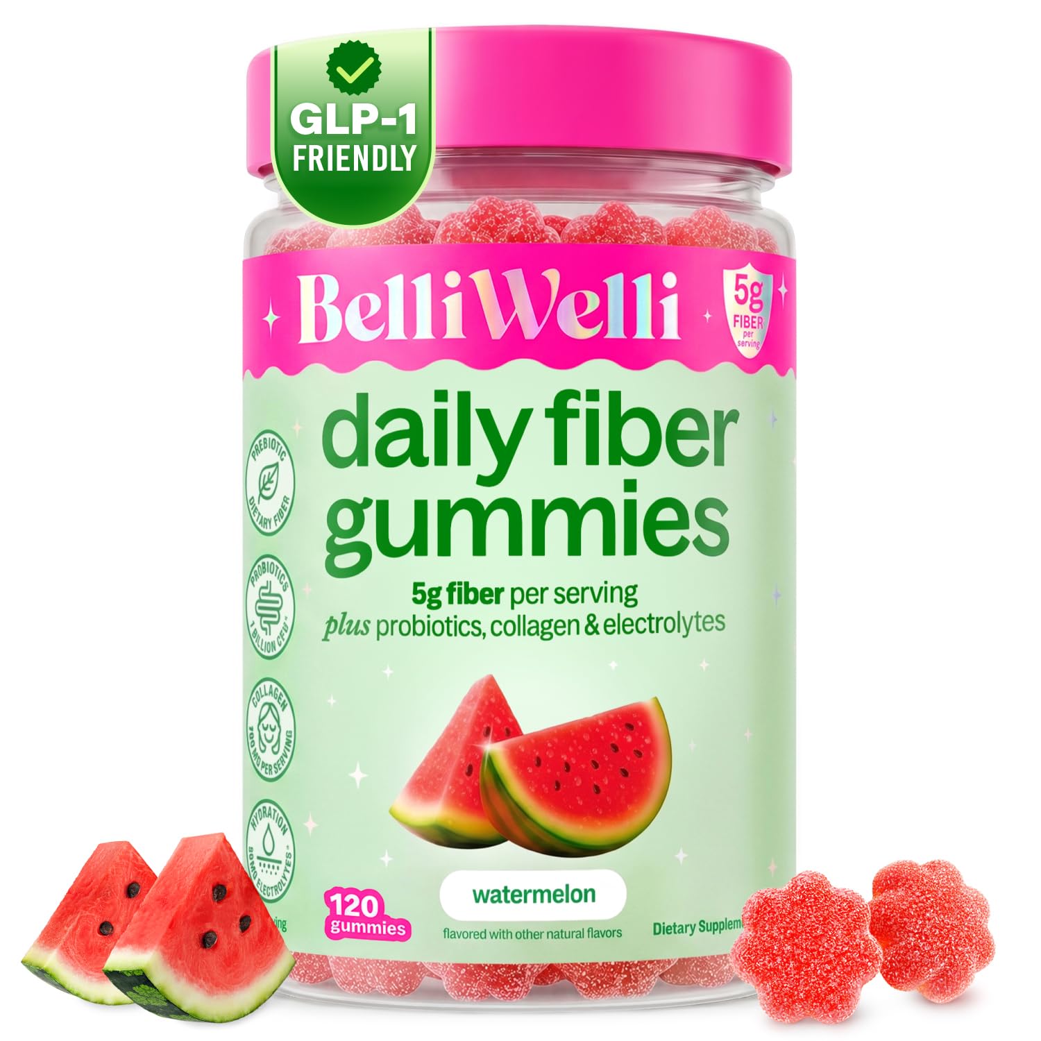 Belli Welli front tub showing watermelon gummy packaging and convenience