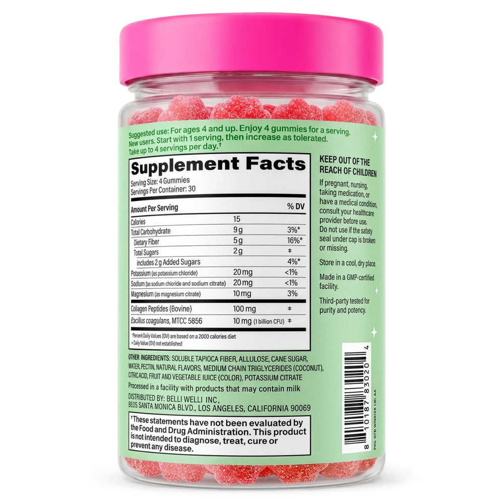 Belli Welli gummy near medicine cap for scale showing chew size and dosing