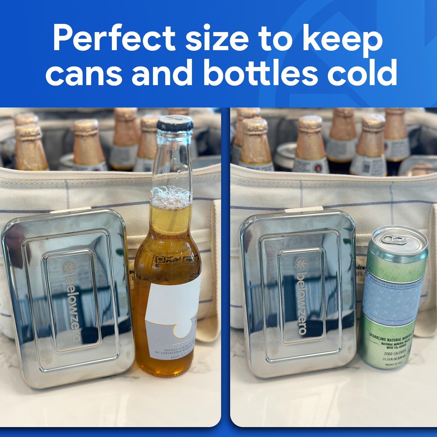 Below Zero label and double-wall cutaway showing leak-proof construction