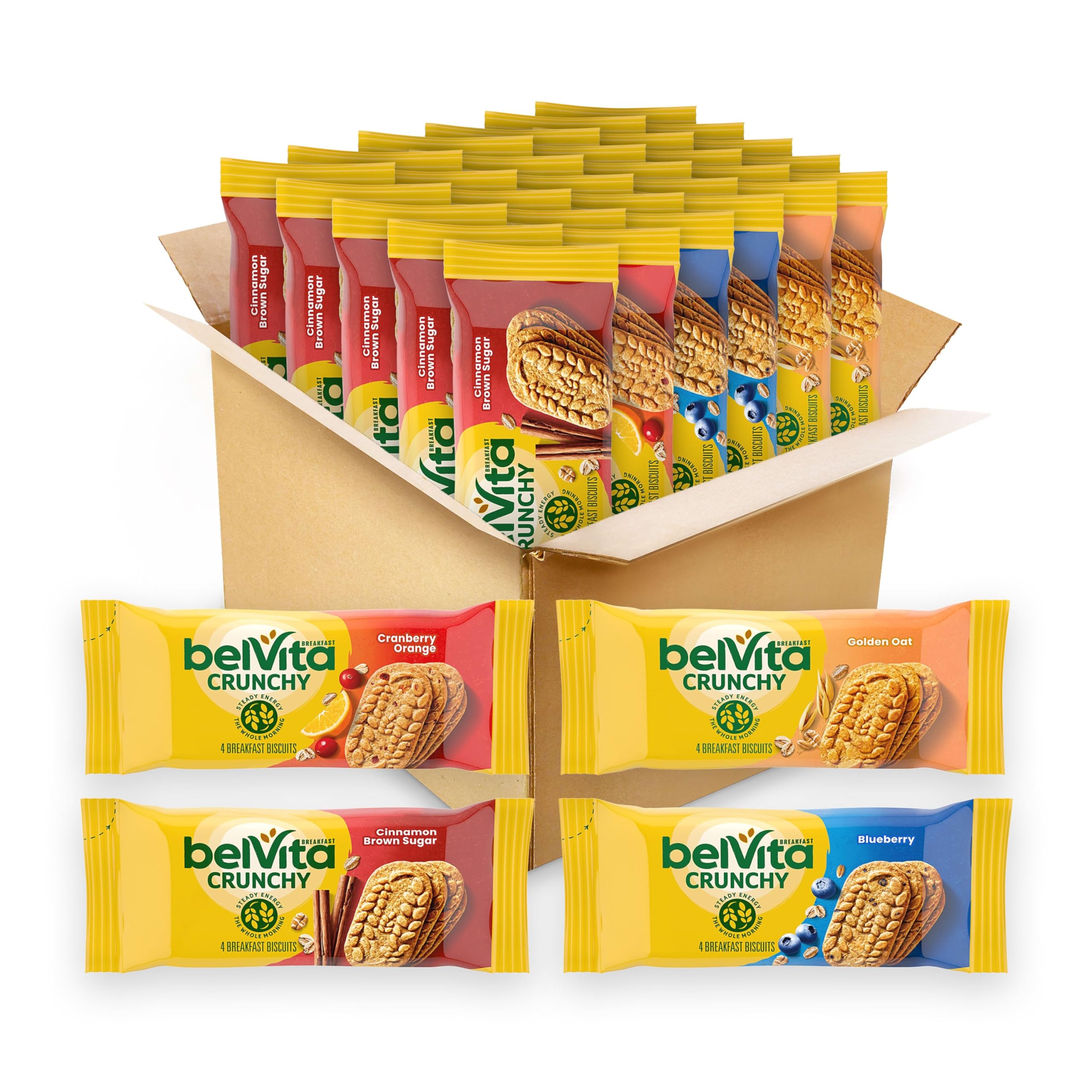 belVita front packaging variety pack showing mixed flavors and count for quick breakfasts