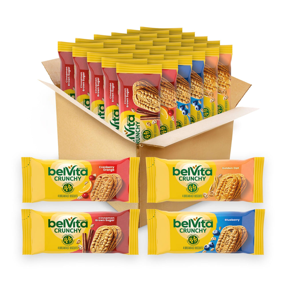 belVita front packaging variety pack showing mixed flavors and count for quick breakfasts