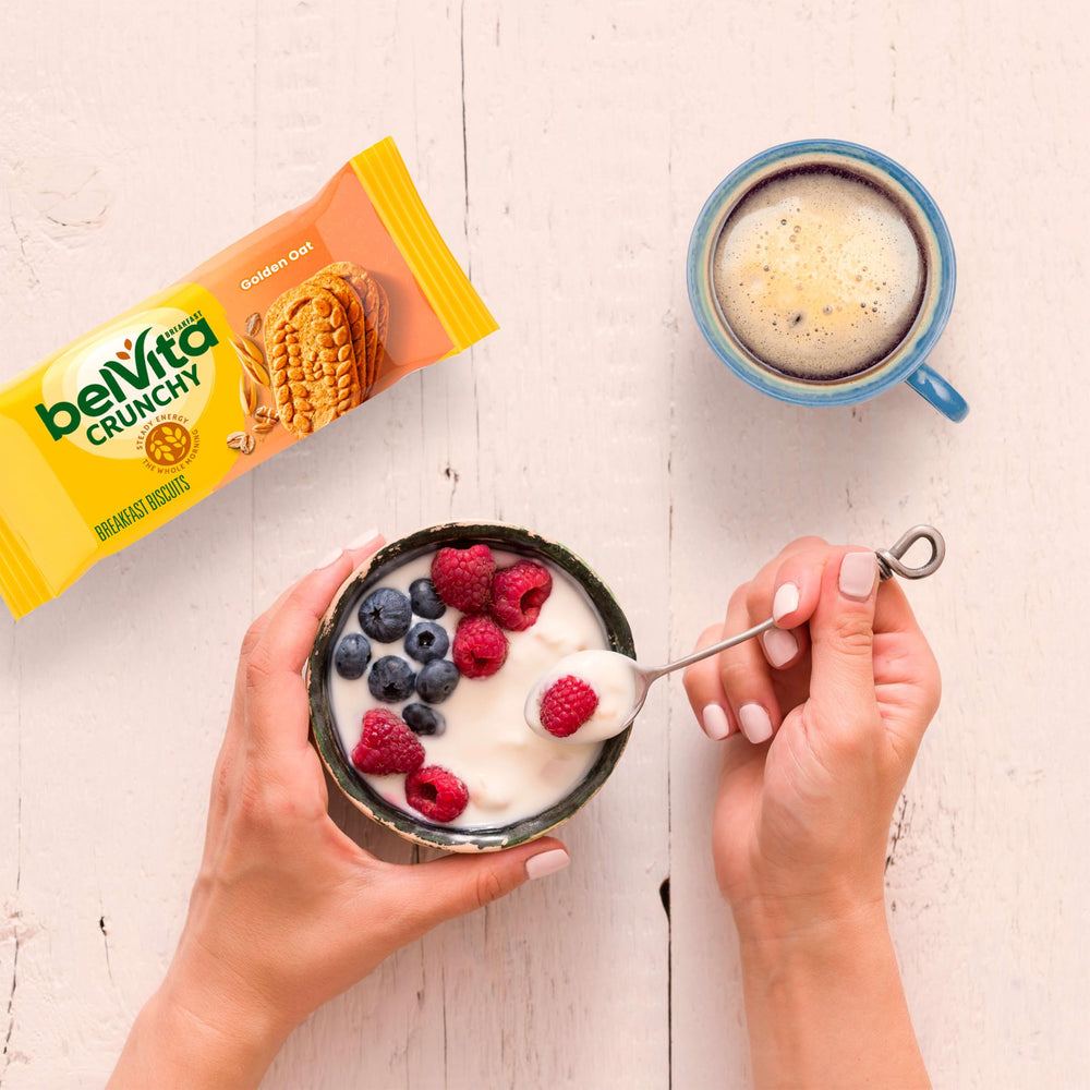 belVita packs staged on office desk as a quick snack option during busy workdays