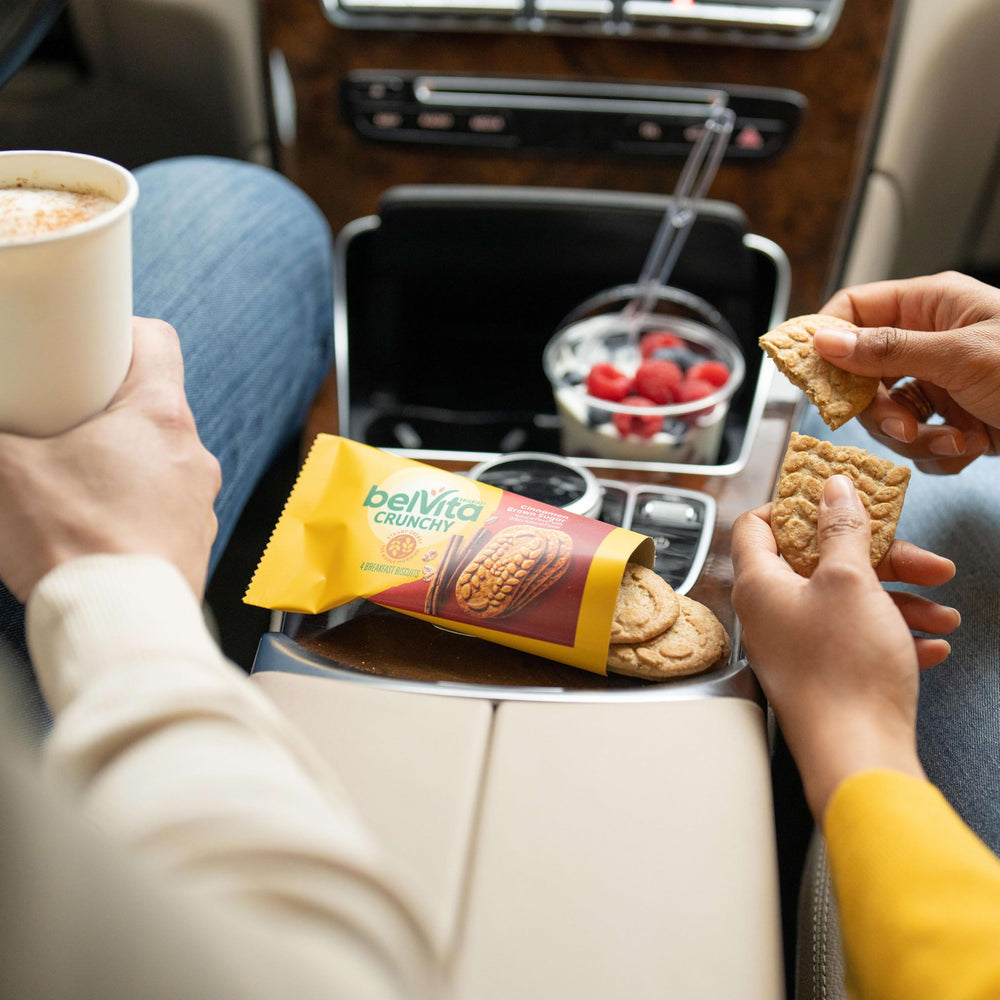 belVita pouch in backpack demonstrating convenience for commuters and travelers