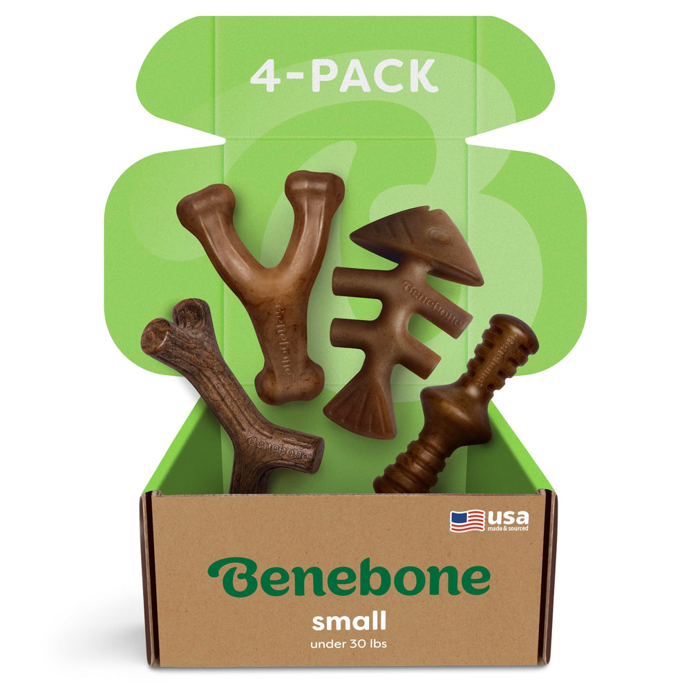 Benebone front packaging small 4-pack showing contents and benefits