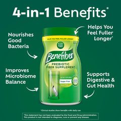 Benefiber open tub with white powder close-up showing fine texture