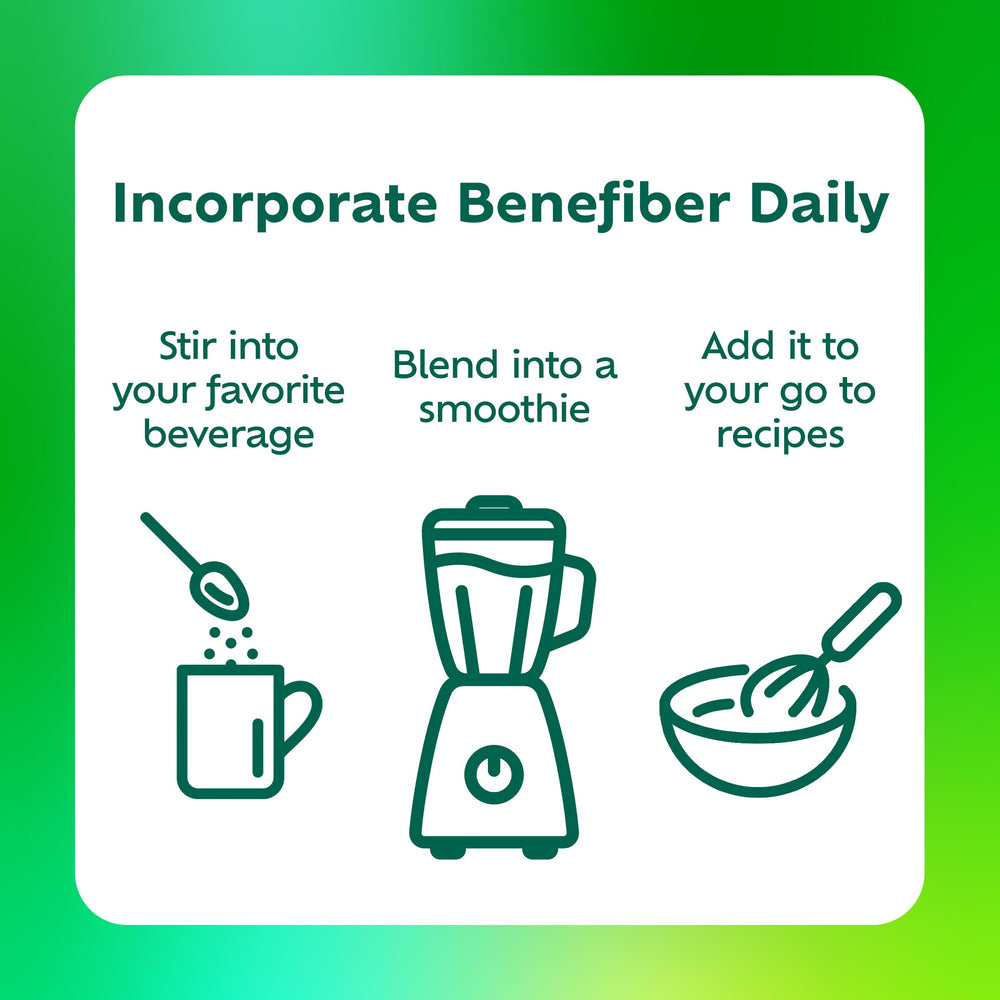 Benefiber powder on spoon highlighting fine, grit-free texture