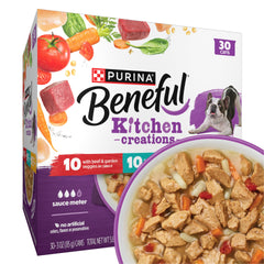 Beneful front packaging shows 30 cans and convenient variety