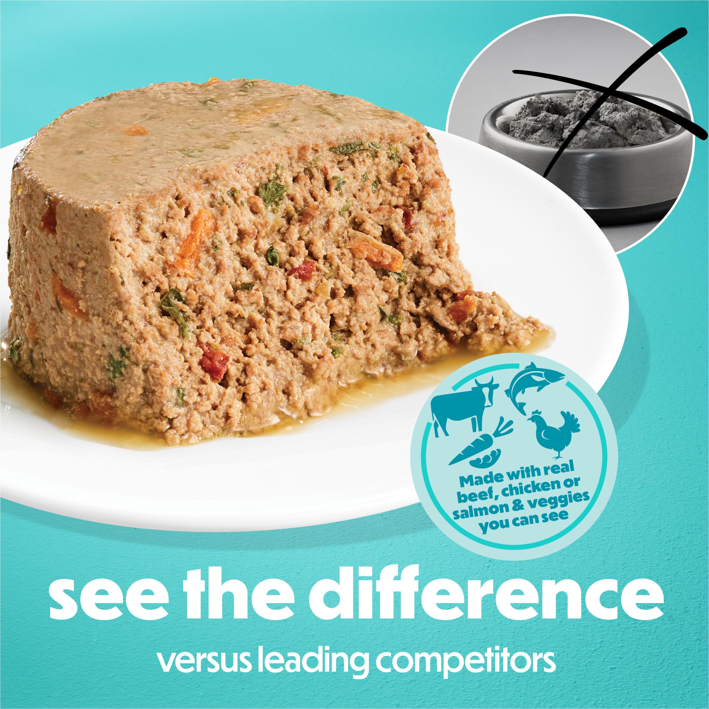 Beneful loaf close-up texture showing tender meat and vegetables for easier chewing