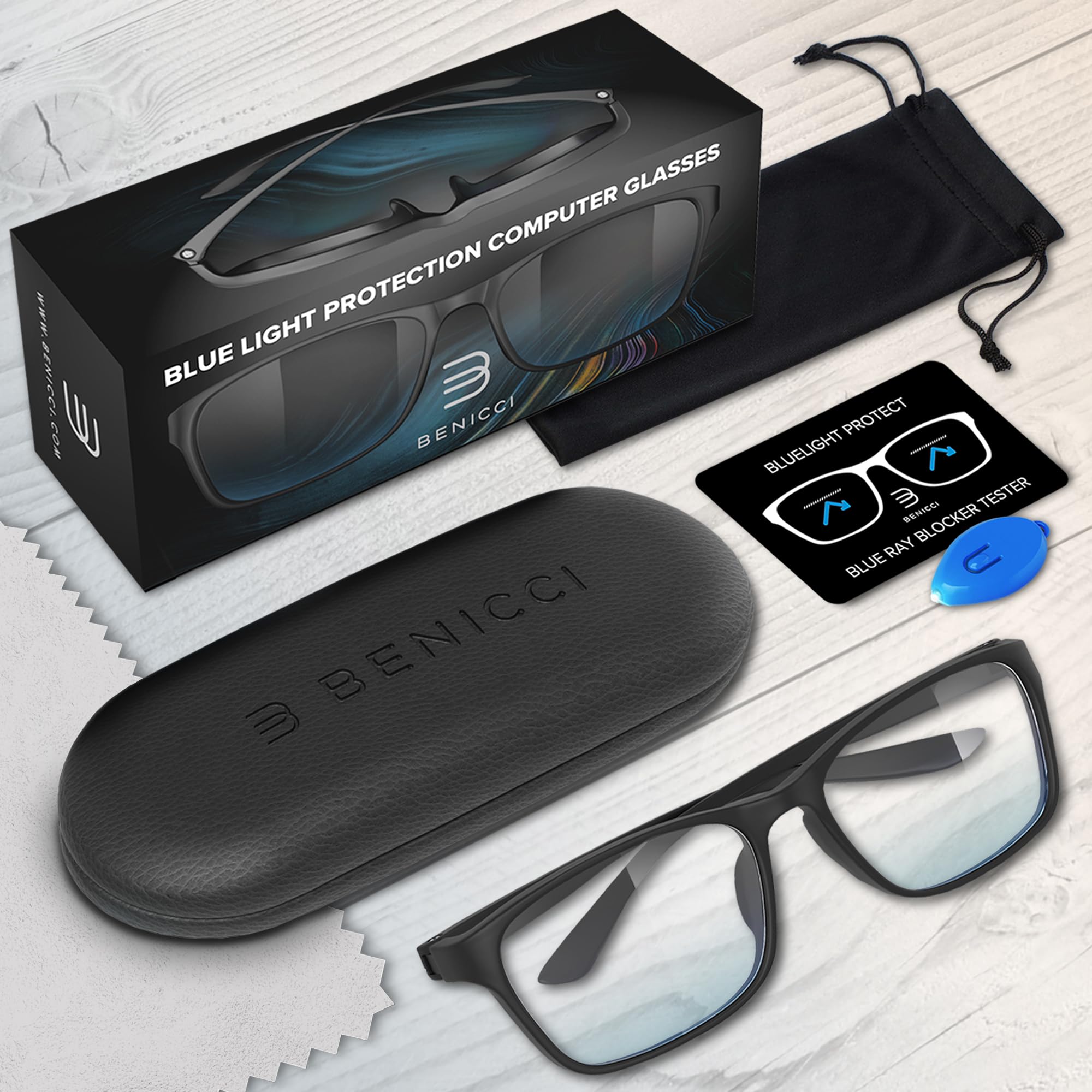 Benicci profile on model reading showing reduced eye strain and comfort