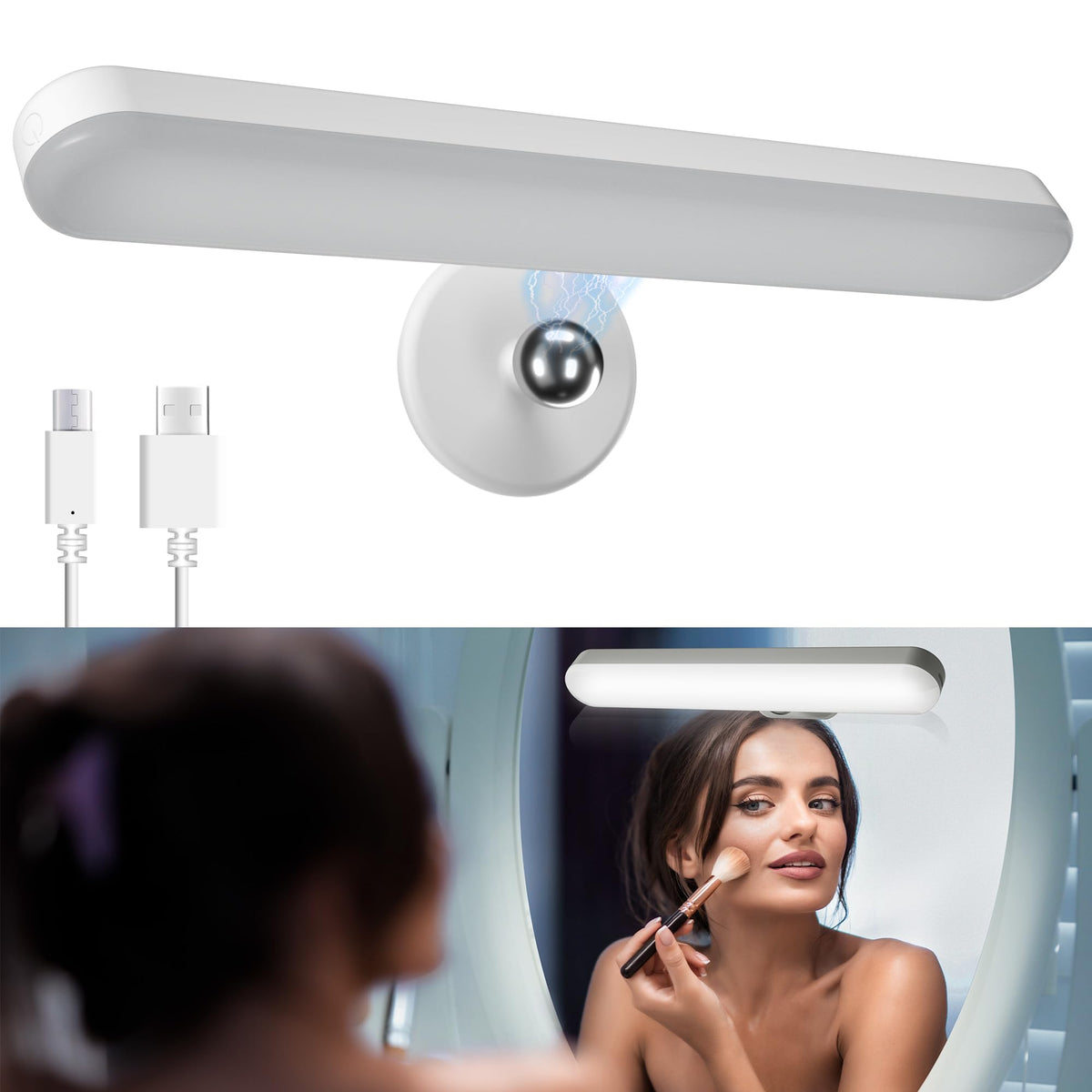 Benreom front view of stick-on vanity light showing sleek profile and even glow